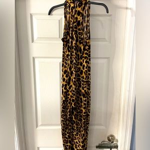 Discreet-Women's Sexy Sleeveless Halter Neck Jumpsuit Leopard Print